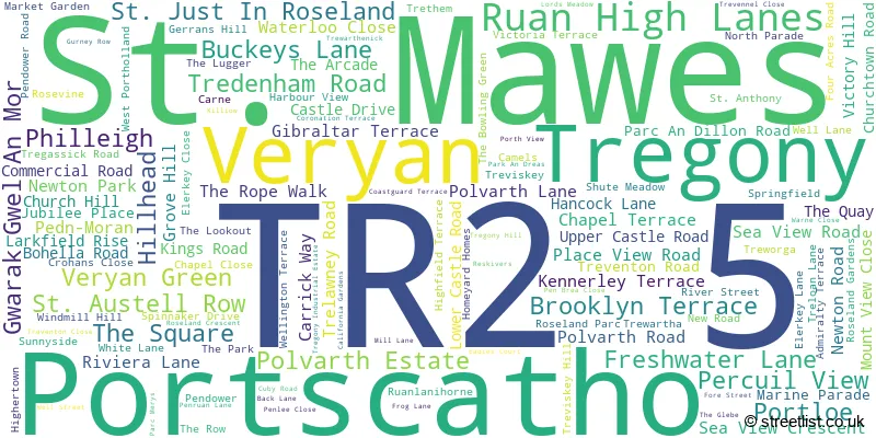 A word cloud for the TR2 5 postcode